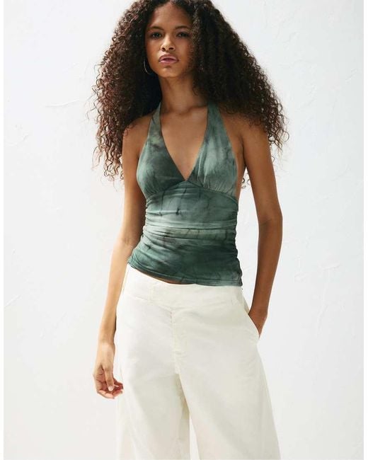 Pull&Bear Green Tie-dye Halter Top