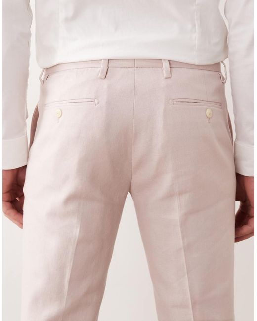ASOS Pink Skinny Linen Rich Suit Trousers for men