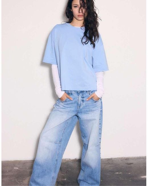 Stradivarius Blue Super Baggy Jeans With Side Stars