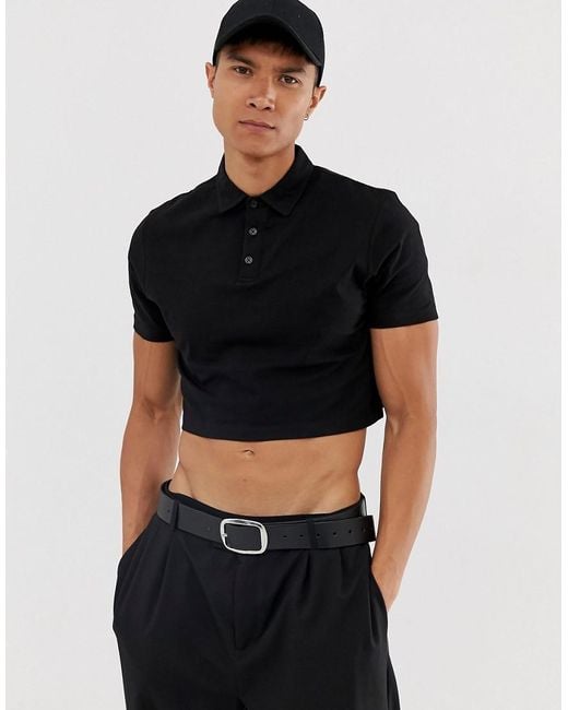 ASOS Black Relaxed Jersey Cropped Polo for men
