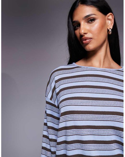 Kaiia Blue Exclusive Ribbed Knit Oversized Long Sleeve T-shirt Co-ord