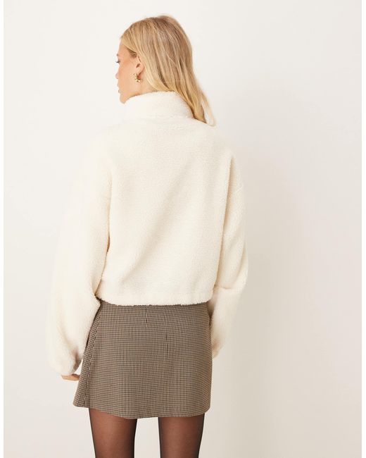 ASOS Natural Zip Up Borg Fleece With Bubble Hem