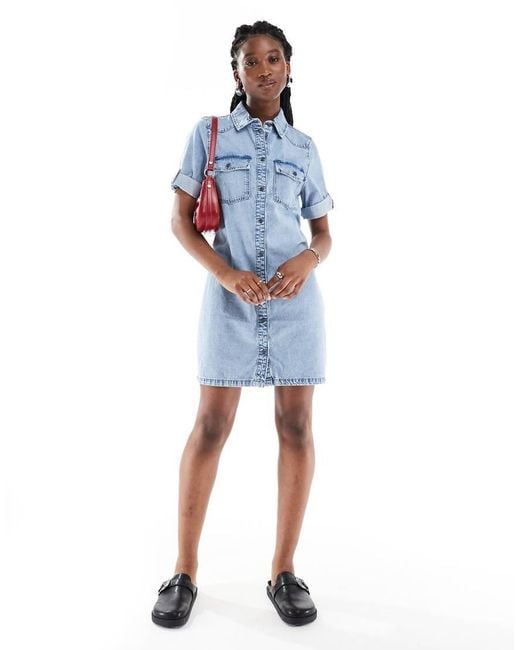 Noisy May Blue Rolled Sleeve Denim Mini Dress