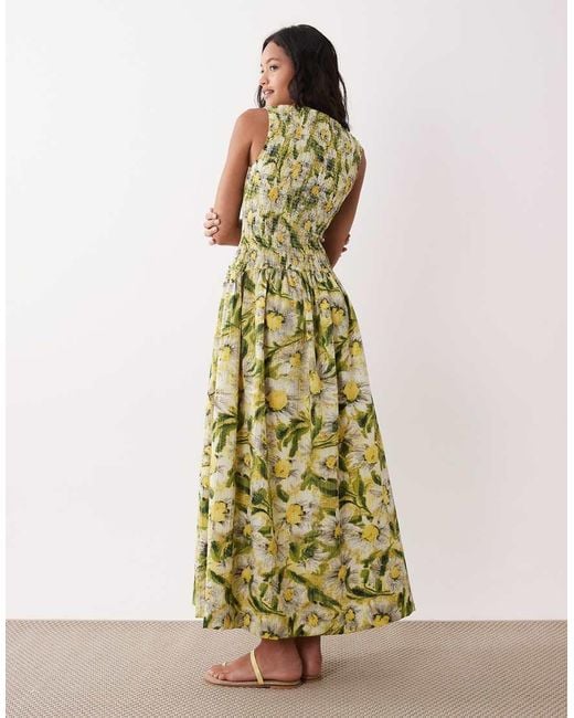 ASOS Green Crinkle Scoop Neck Maxi Sundress With Shirred Waist