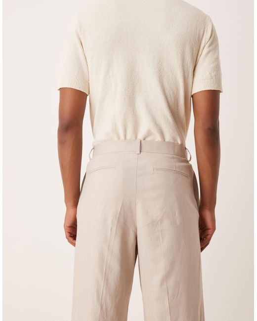 ASOS Natural Wide Leg Suit Trousers With Linen for men