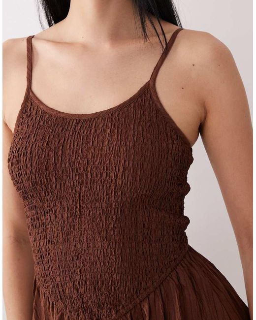 Wednesday's Girl Brown Shirred Cami Midaxi Dress