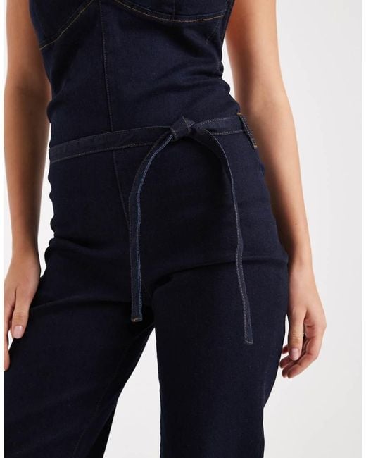 Miss Selfridge Blue Plunge Tie Waist Jumpsuit