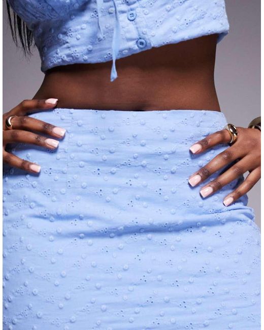 Kaiia Blue Exclusive Cotton Rich Broderie And Chiffon Mini Skirt Co-ord