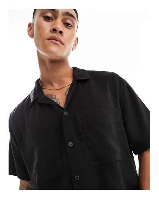Bershka Black Premium Pocket Shirt for men