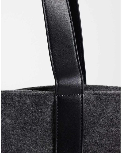 ASOS Black Felt Tote Bag With Faux Leather Straps for men
