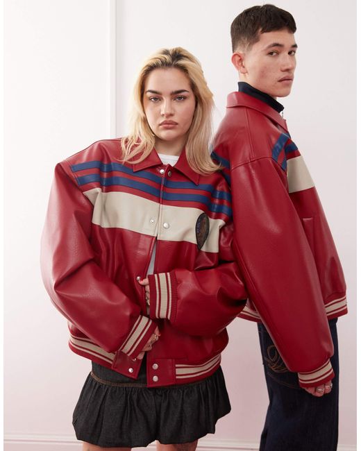 Collusion Red Unisex – oversize-bomberjacke aus kunstleder