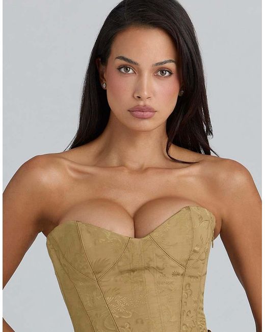 House Of Cb Metallic Aurelia Bronze Brocade Satin Corset Maxi Dress