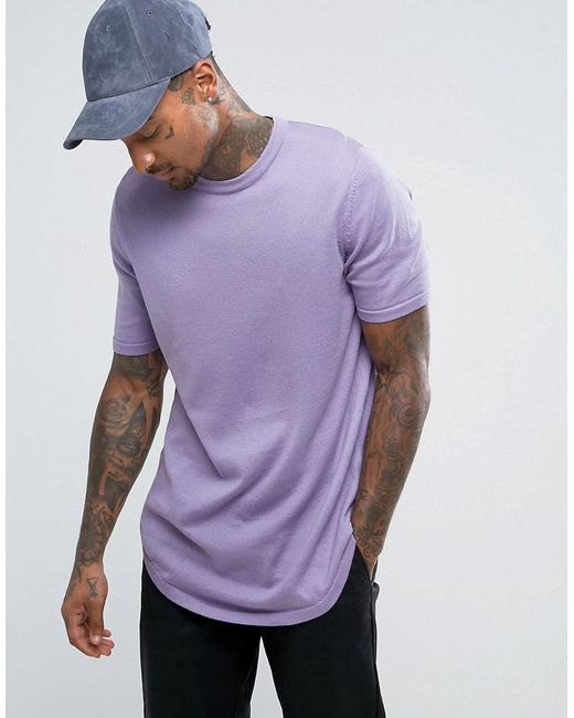 ASOS Purple Longline T-shirt With Curved Hem In Lilac for men
