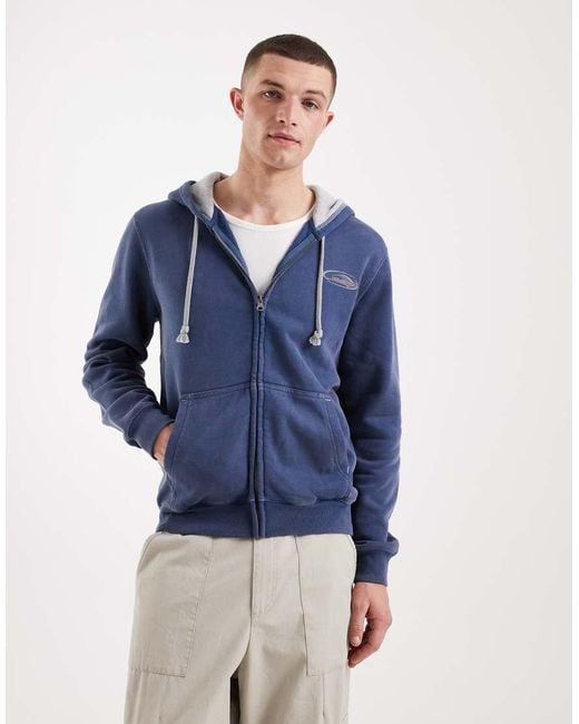 Hollister Blue Zip Up Hoodie With Sleeve Graphic Detail for men