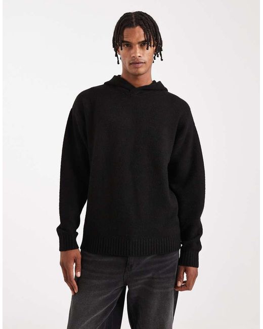 Jack & Jones Black Fluffy Knitted Hoodie for men