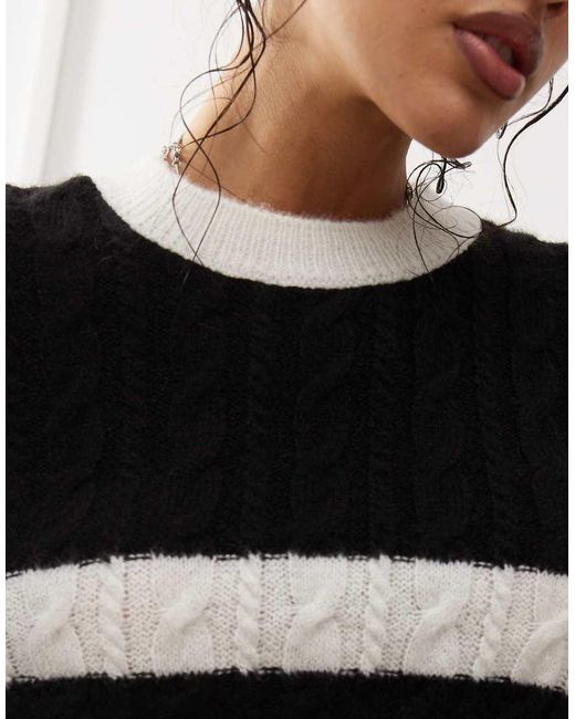 ASOS Natural Oversized Crew Neck Jumper With Retro Stripe