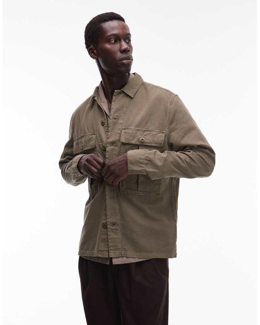 AllSaints Green Button Through Overshirt for men