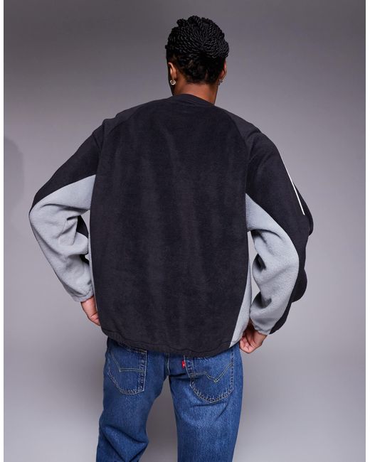 ASOS Blue Oversized Fleece Sweatshirt With Piping And Colourblock for men