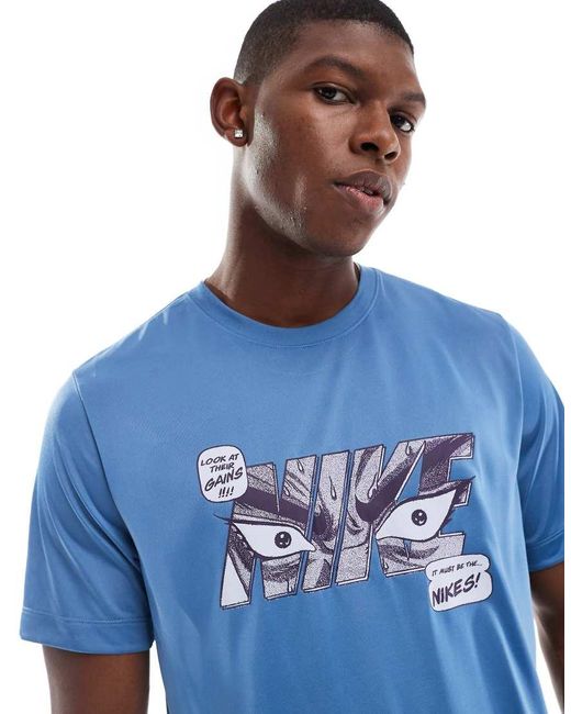 Camiseta Con Estampado Gráfico Dri-Fit De Nike de hombre de color Blue