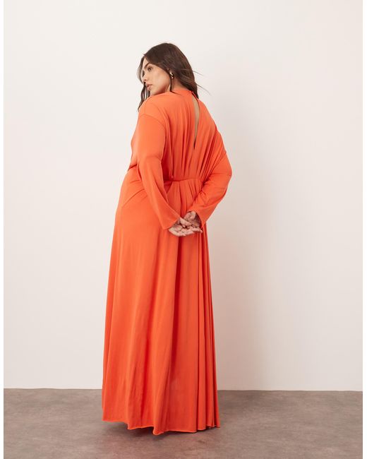 ARRANGE Orange Curve Soft Pleat Maxi Dress With Hardware Detail