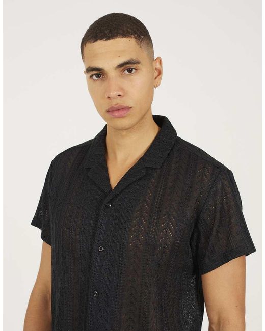 Brave Soul Black Short Sleeve Sheer Shirt for men