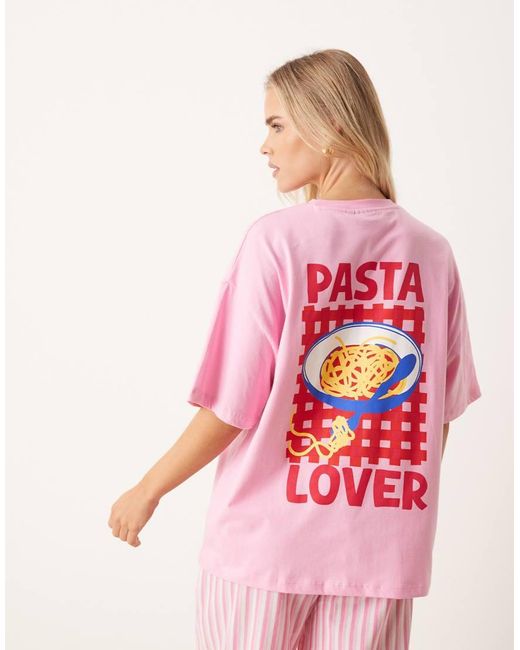 ASOS Pink Asos Design Petite Oversized Tee And Woven Wide Leg Pants Pajama Set
