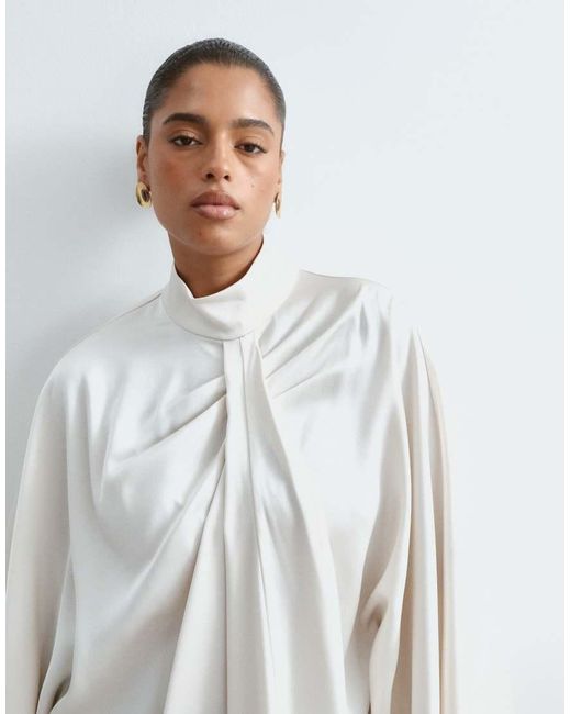 ARRANGE White Curve Satin Overlayer Cape Top