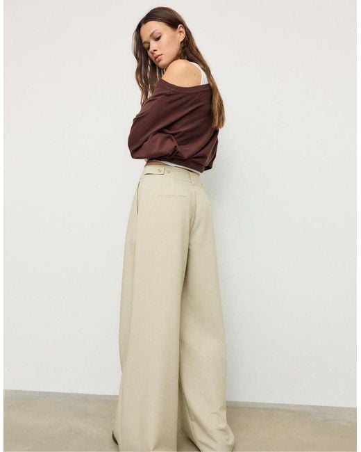 Stradivarius Natural Adjustable Super Wide-leg Trousers