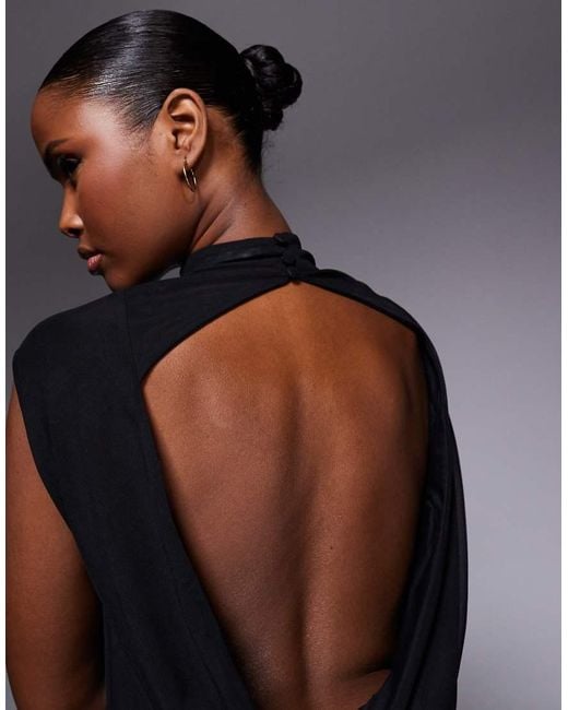ASOS Blue Mesh High Neck Top With Open Cowl Back