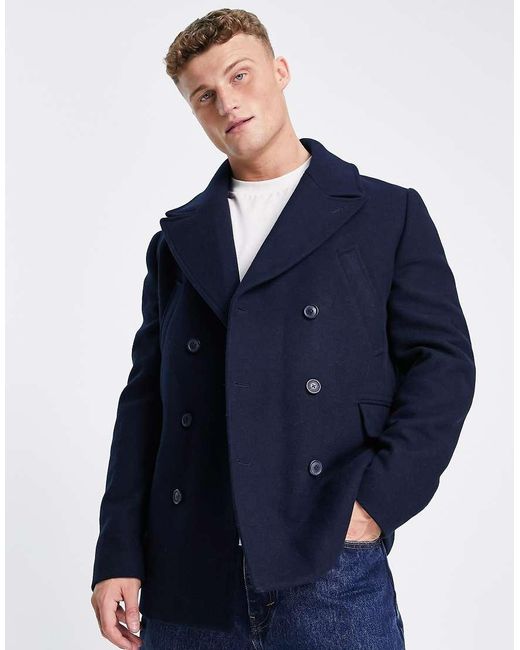 Abrigo Marinero Azul Marino De Mezcla De Lana De SELECTED de hombre de color Azul Lyst