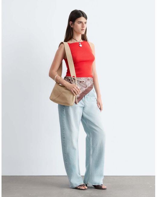 & Other Stories Red Sleeveless Knit Top With High Neck