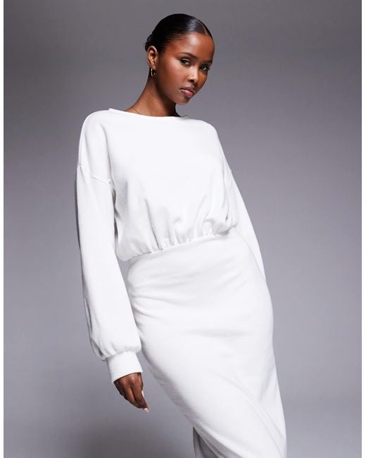 ASOS White Supersoft Cinched Waist Long Sleeve Maxi Dress
