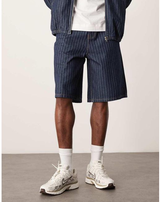 Pantalones Cortos Vaqueros Azules De Corte Alargado Con Raya Diplomática Y Lavado Oscuro De (Parte De Un Conjunto) ASOS de hombre de color Blue