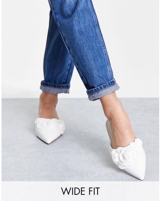 ASOS White Wide Fit Larch 3d Flowers Pointed Ballet Mules