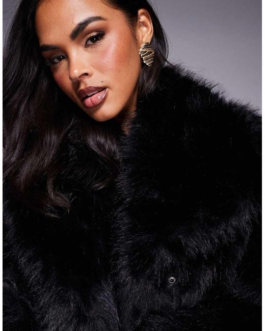 Princess Polly Black Wayland Faux Fur Oversized Collar Detail Wide Sleeve Coat
