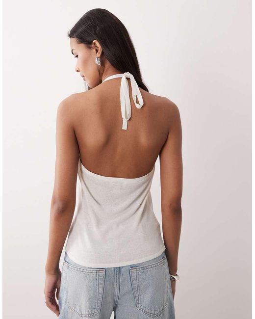 Calvin Klein White Linen Blend Backless Halter Top
