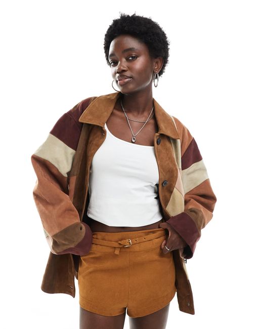 ASOS White – e jacke aus hochwertigem wildleder im patchwork-design