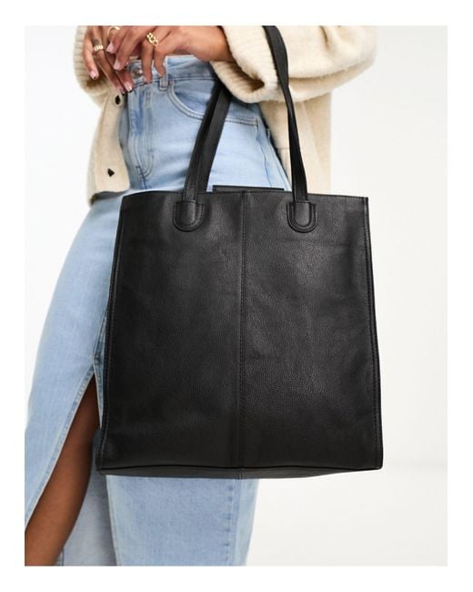 ASOS Black Leather Tote With Laptop Compartment