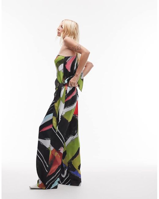 TOPSHOP Mini Jurk Van Satijn Met Blote Schouder En Strik Opzij in het White