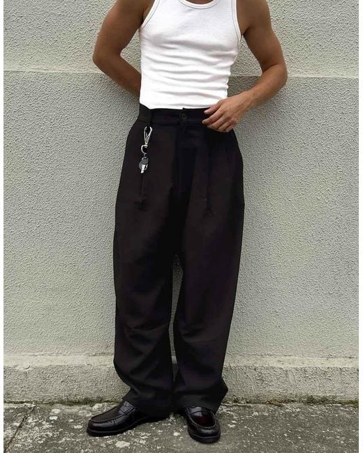 Bershka Black Pleated semi-jogger Super baggy Trousers for men