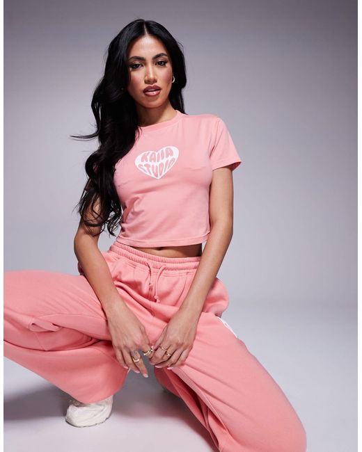 Kaiia Pink Contrast Heart Logo Baby Tee Co-Ord