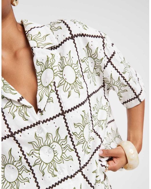 ASOS White Jersey Broderie Collared Button Down Shirt