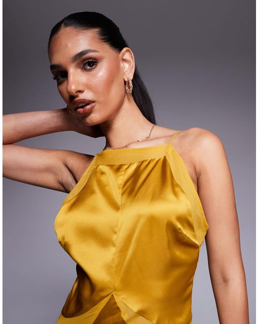 Square Neck Maxi Chiffon Dress with Front Slit Orange