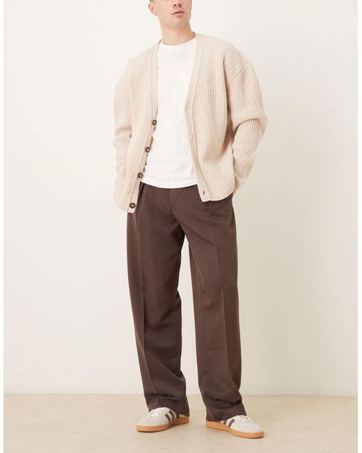 ASOS Brown Smart Wide Leg Trouser With Belt for men