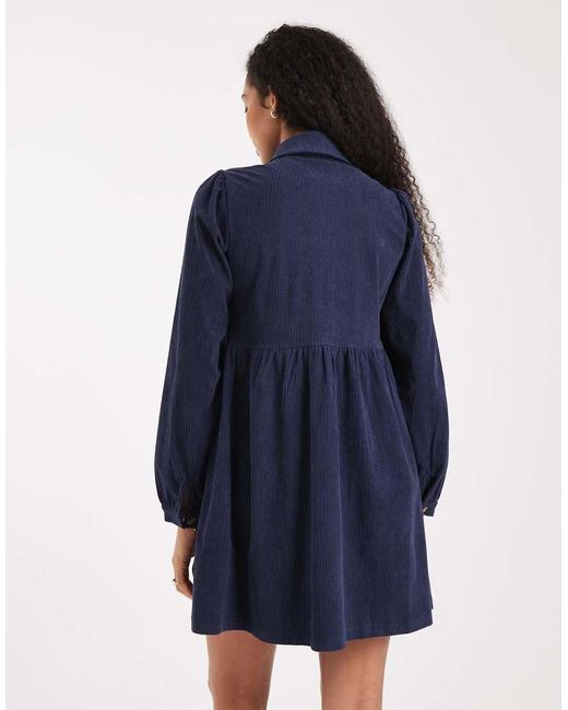 Threadbare Blue Cord Shirt Mini Dress