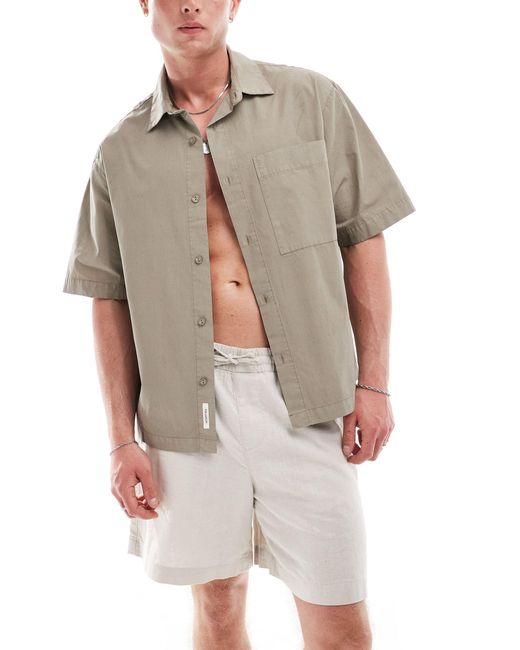 Pull&Bear Gray Boxy Fit Revere Neck Shirt for men