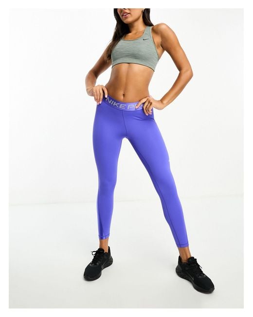 Nike Blue Nike Pro Training Dri-fit Shine Mid Rise leggings
