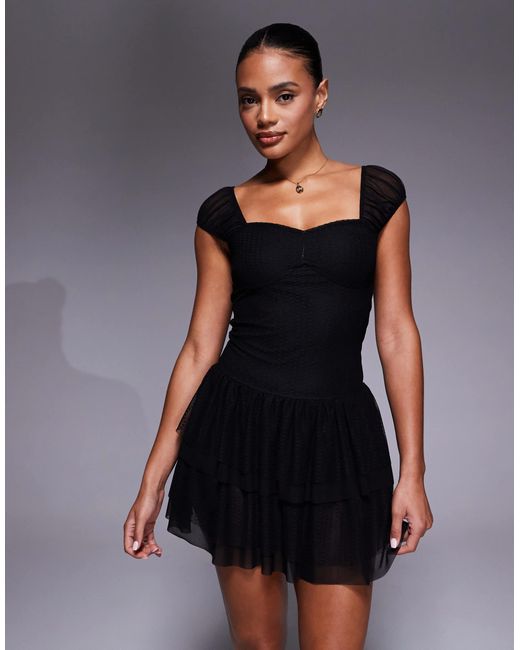 ASOS Black Lace And Dobby Mesh Mini Dress