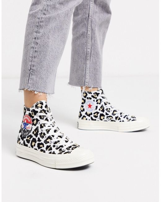 Converse White – Chuck '70 – Knöchelhohe Sneaker mit geflocktem Leopardenmuster