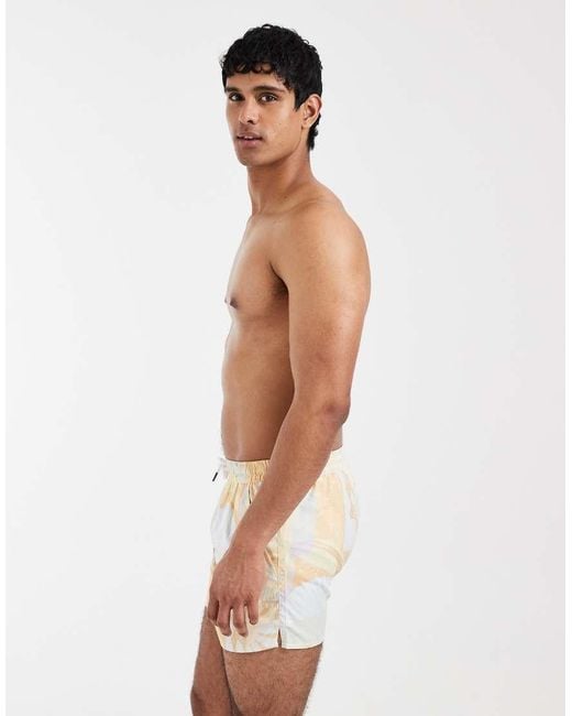 Aray White Seascape Print Swim Shorts for men